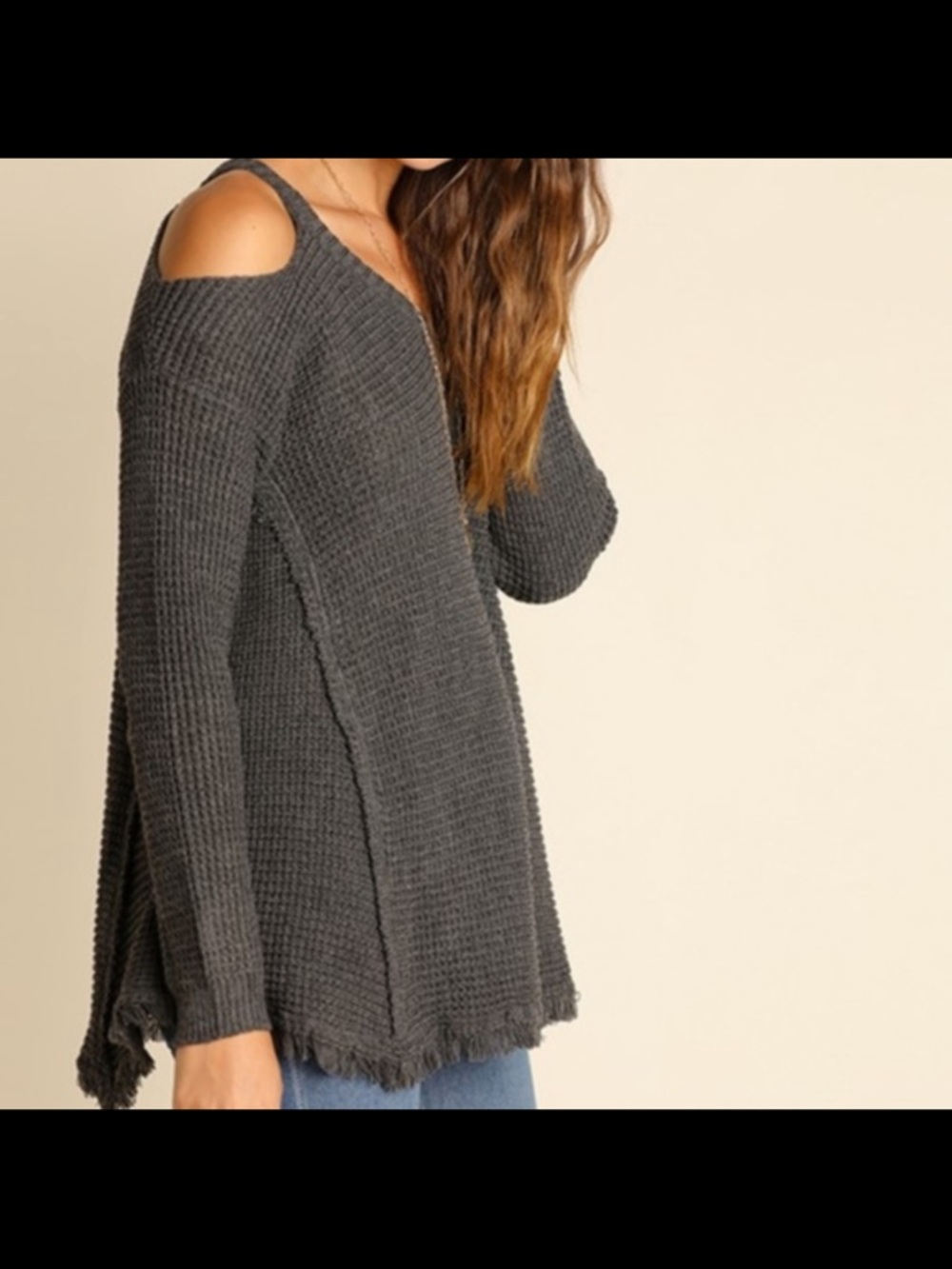 CUPSHE Light Gray Waffle Knit Cold Shoulder Top Women’s Small NWT